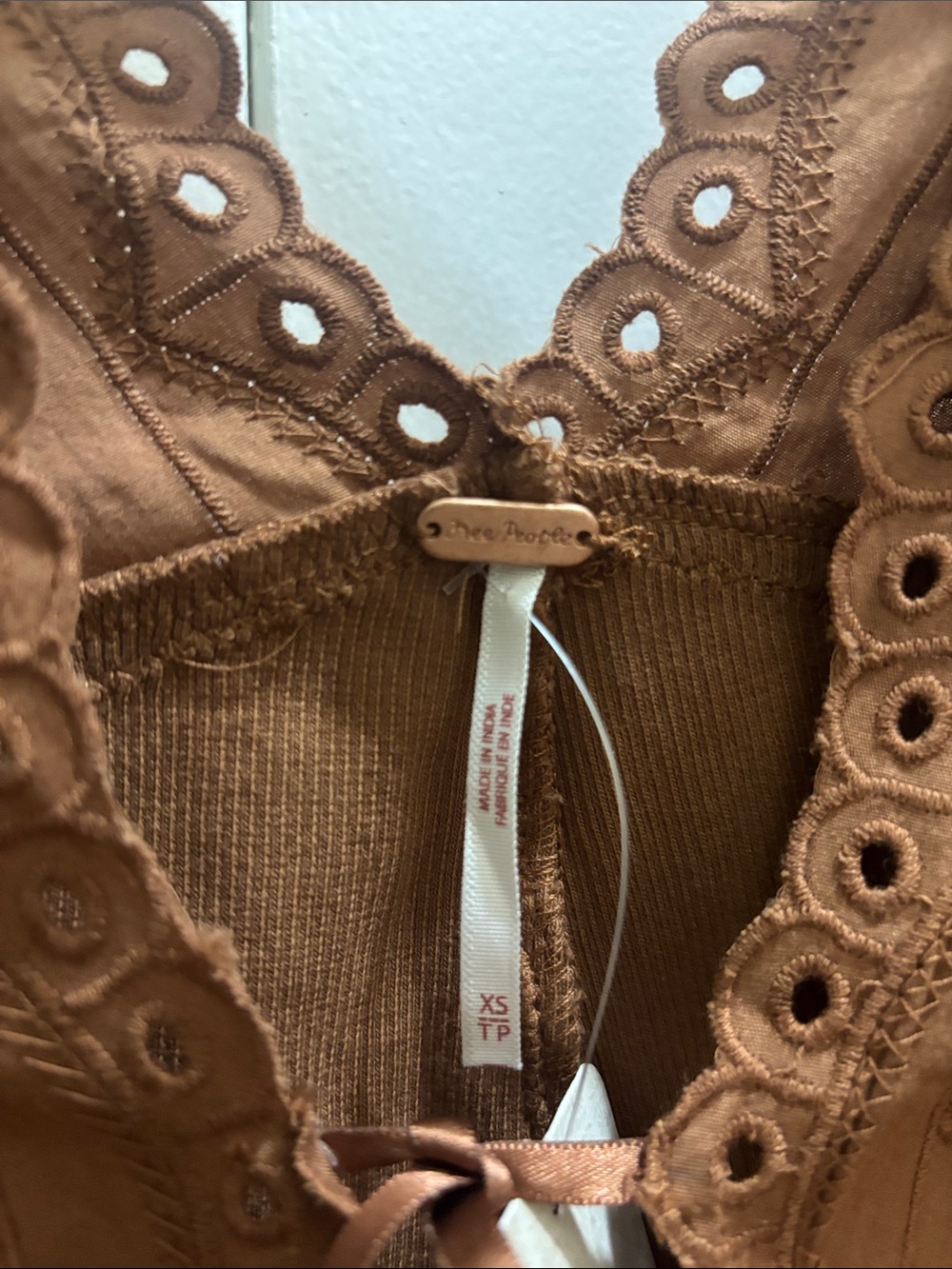 Free People Rust Brown Eyelet Lace-Up Dress Top - Picture 8 of 13